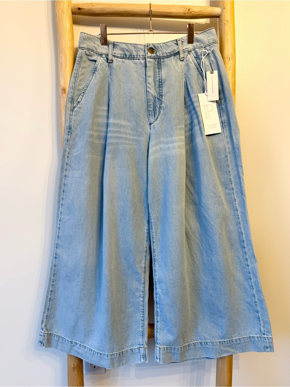 PILCRO Anthropologie High Rise Cropped Wide Leg Jeans Egg Jelly Fish Wash XS NEW - Picture 5 of 16